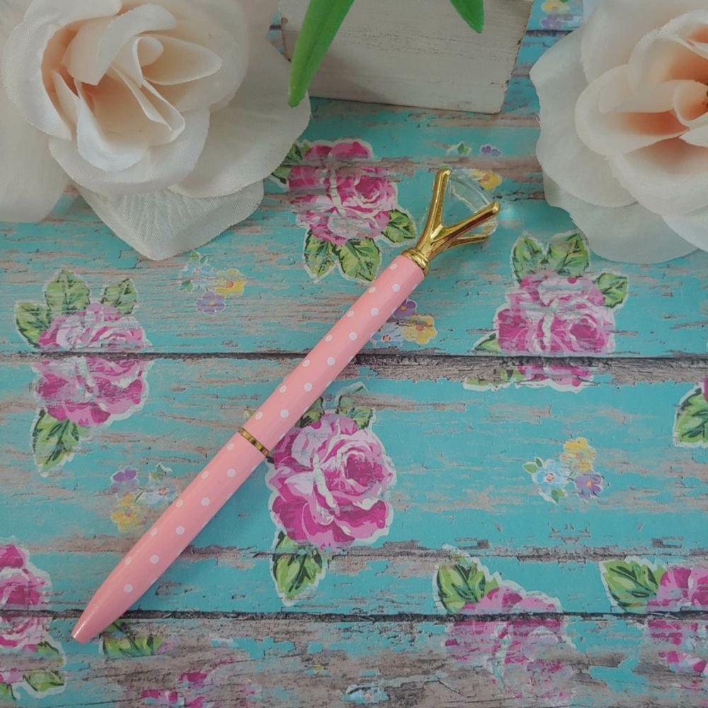 Polka Dot Pink Diamond Crystal Ballpoint Pen